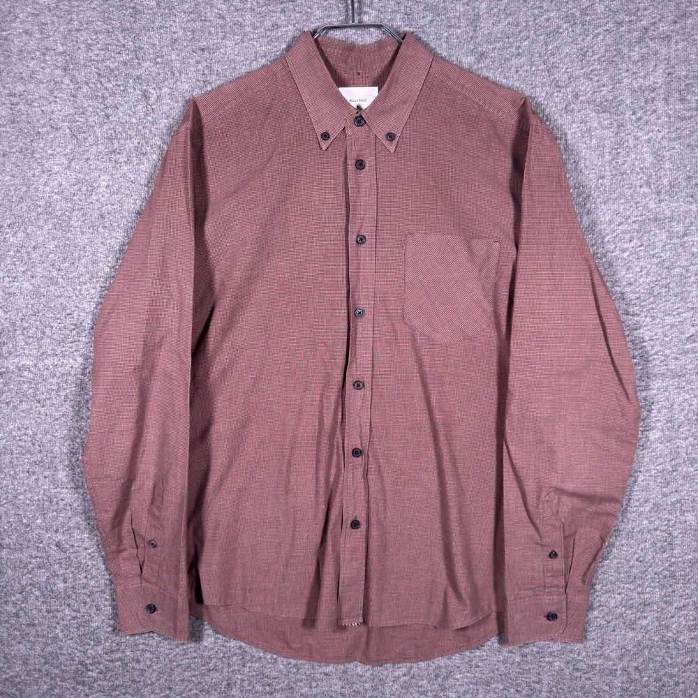 Billy Reid Shirt Mens Medium Burgundy Gingham Cotton Long Sleeve Button Down - Picture 2 of 8
